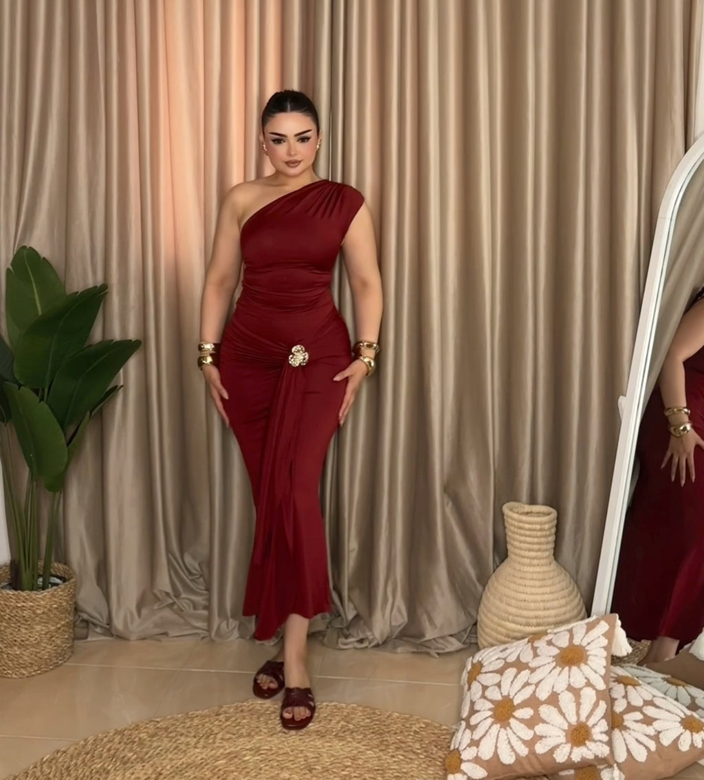 Burgundy Brooch Dress