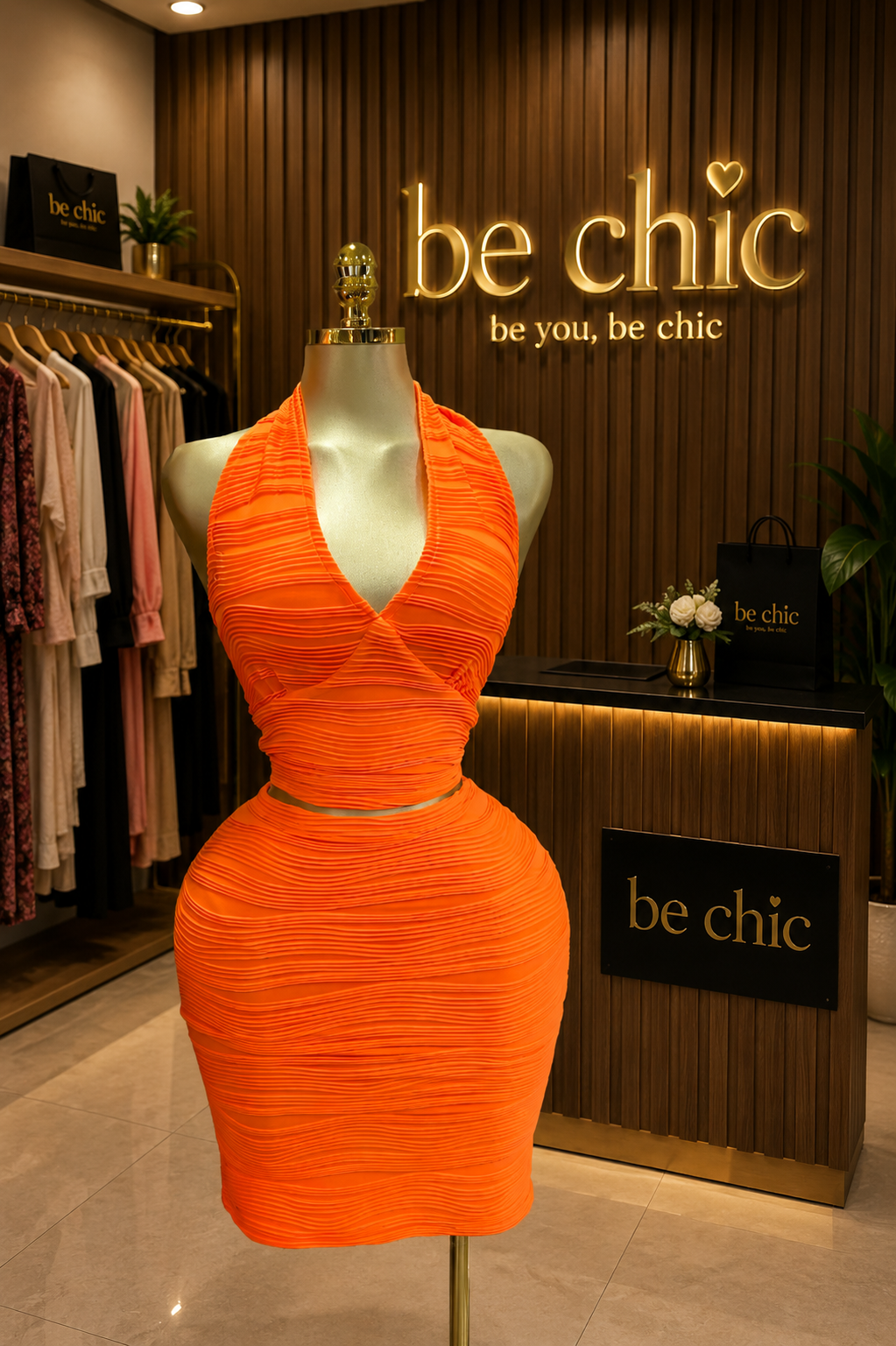 Neon Orange Two-Piece Set