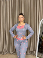 “Grey pajamas with watermelon print”