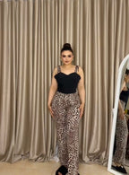 “Black pajamas with tiger print”
