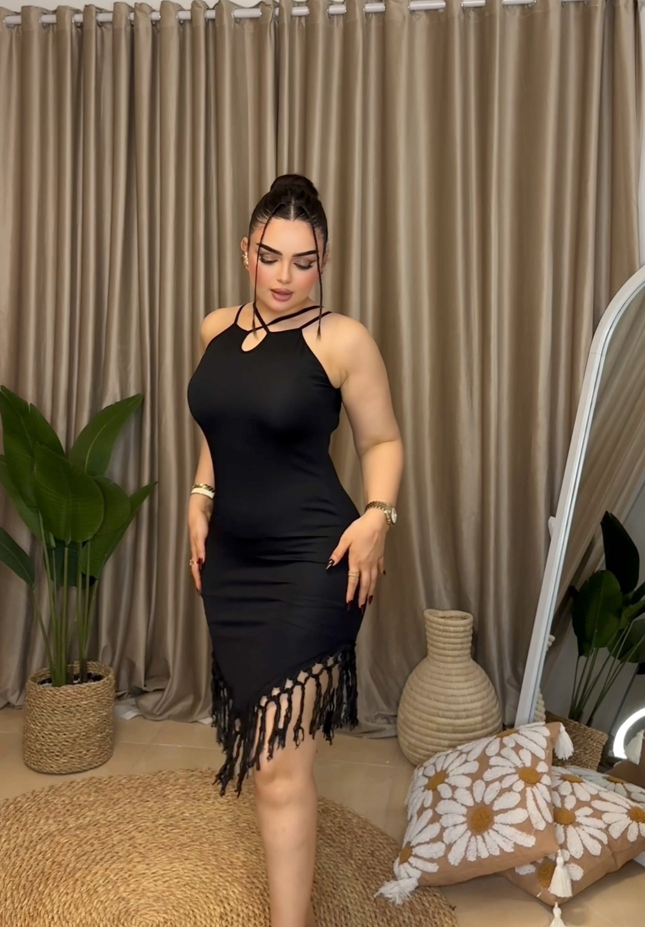* Elegant Black Fringe Dress