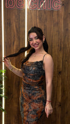 “Orange floral tulle dress”