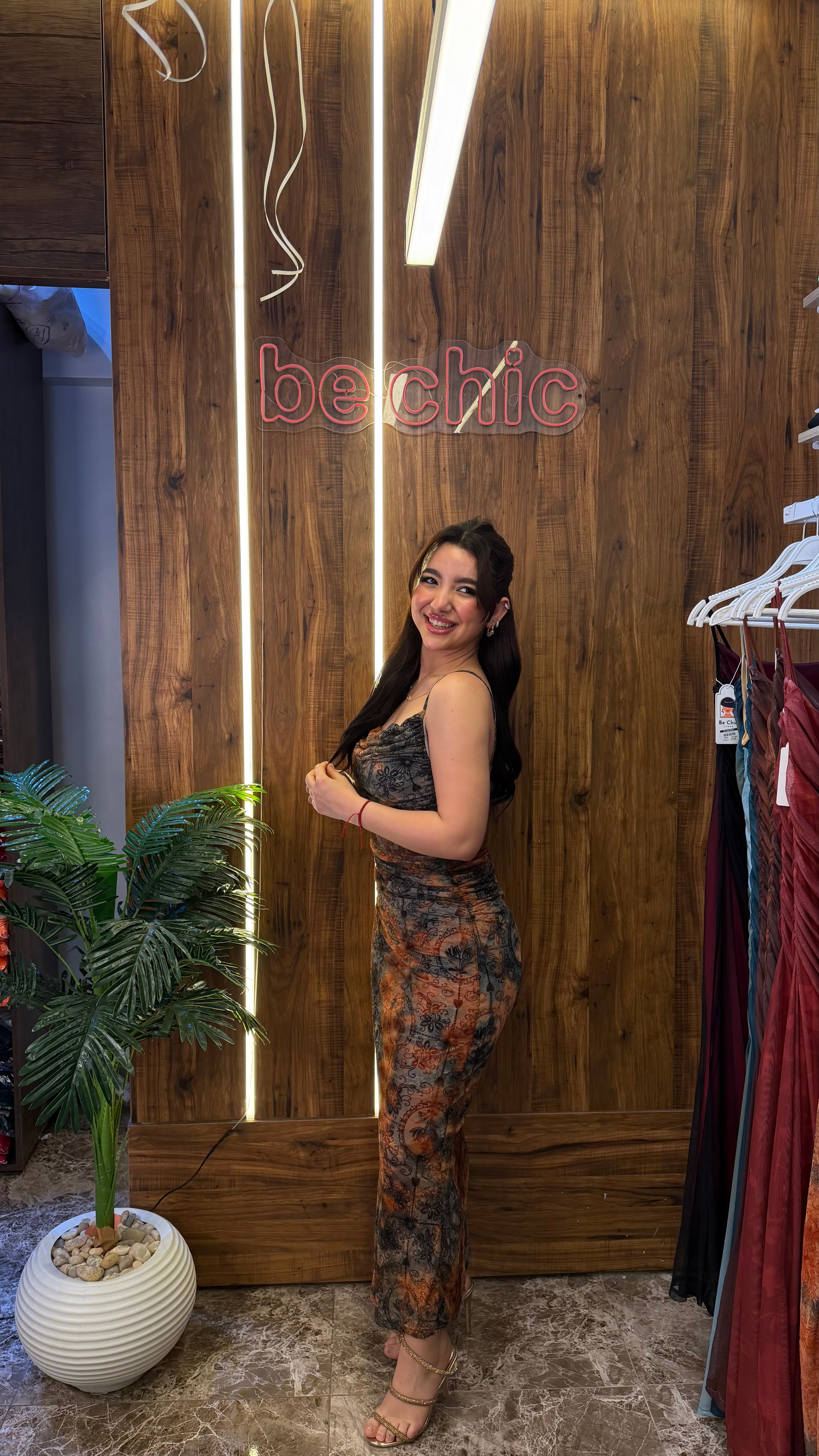 “Orange floral tulle dress”