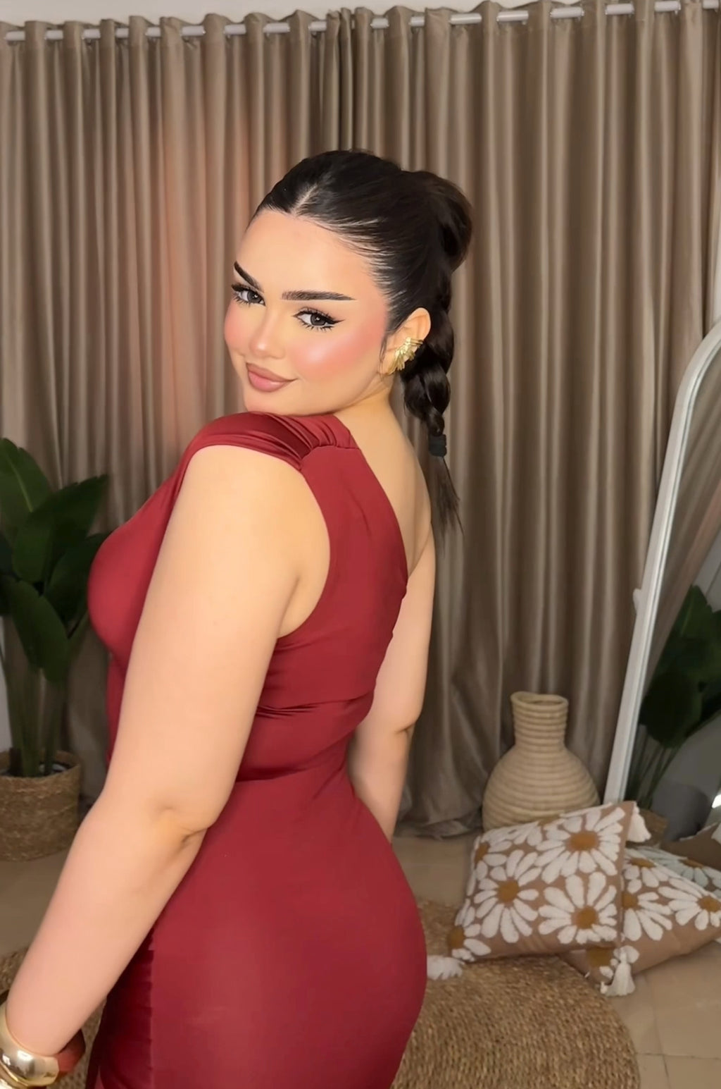 Burgundy Brooch Dress