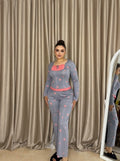 “Grey pajamas with watermelon print”