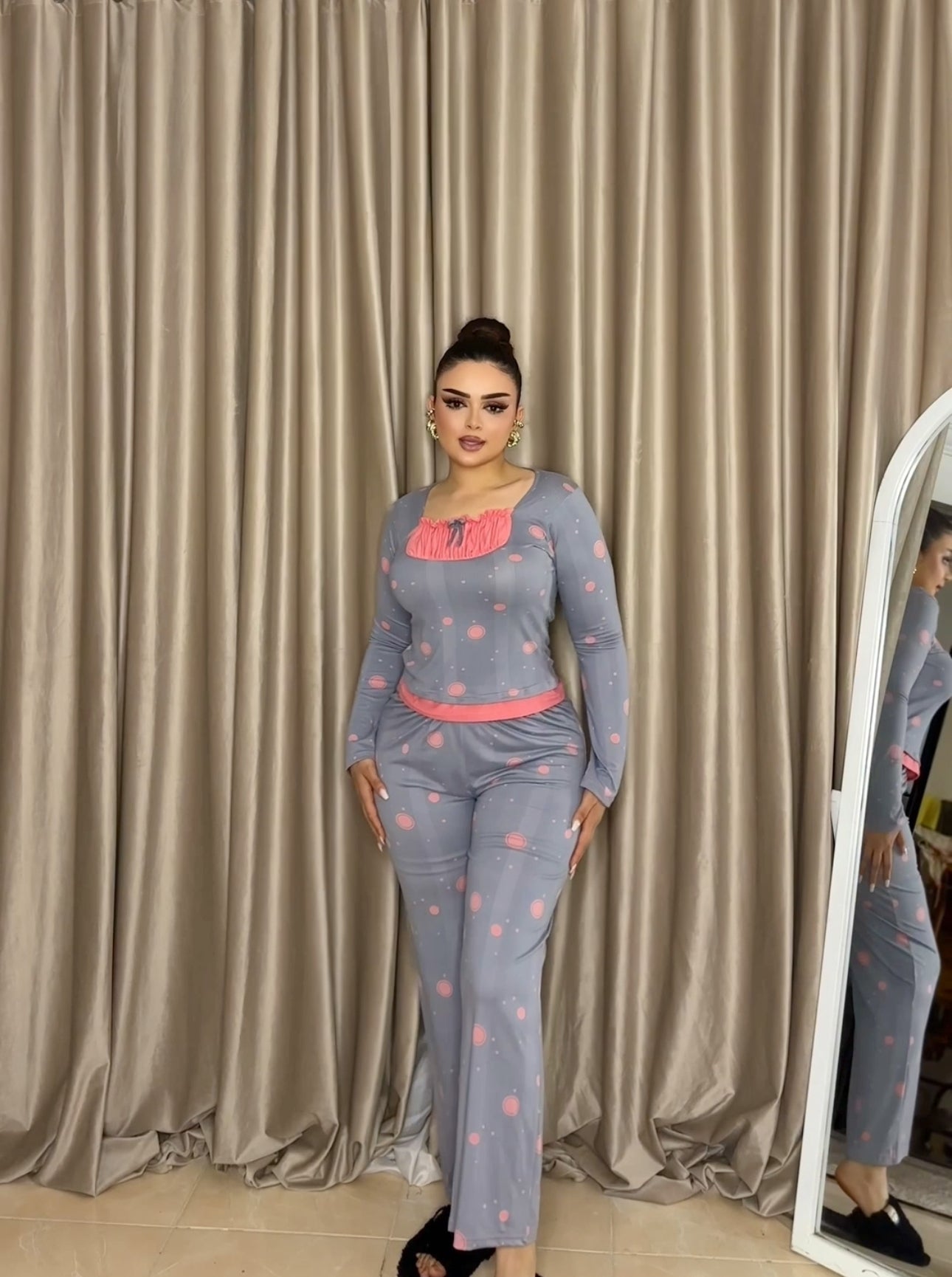 “Grey pajamas with watermelon print”