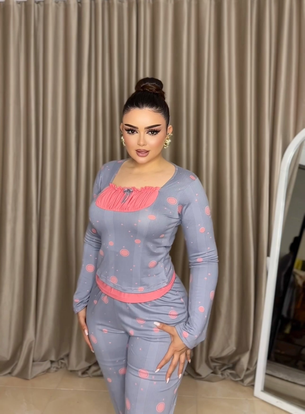 “Grey pajamas with watermelon print”