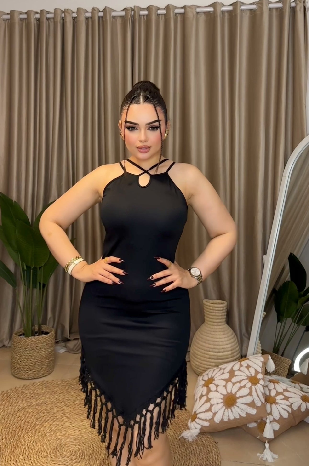 * Elegant Black Fringe Dress