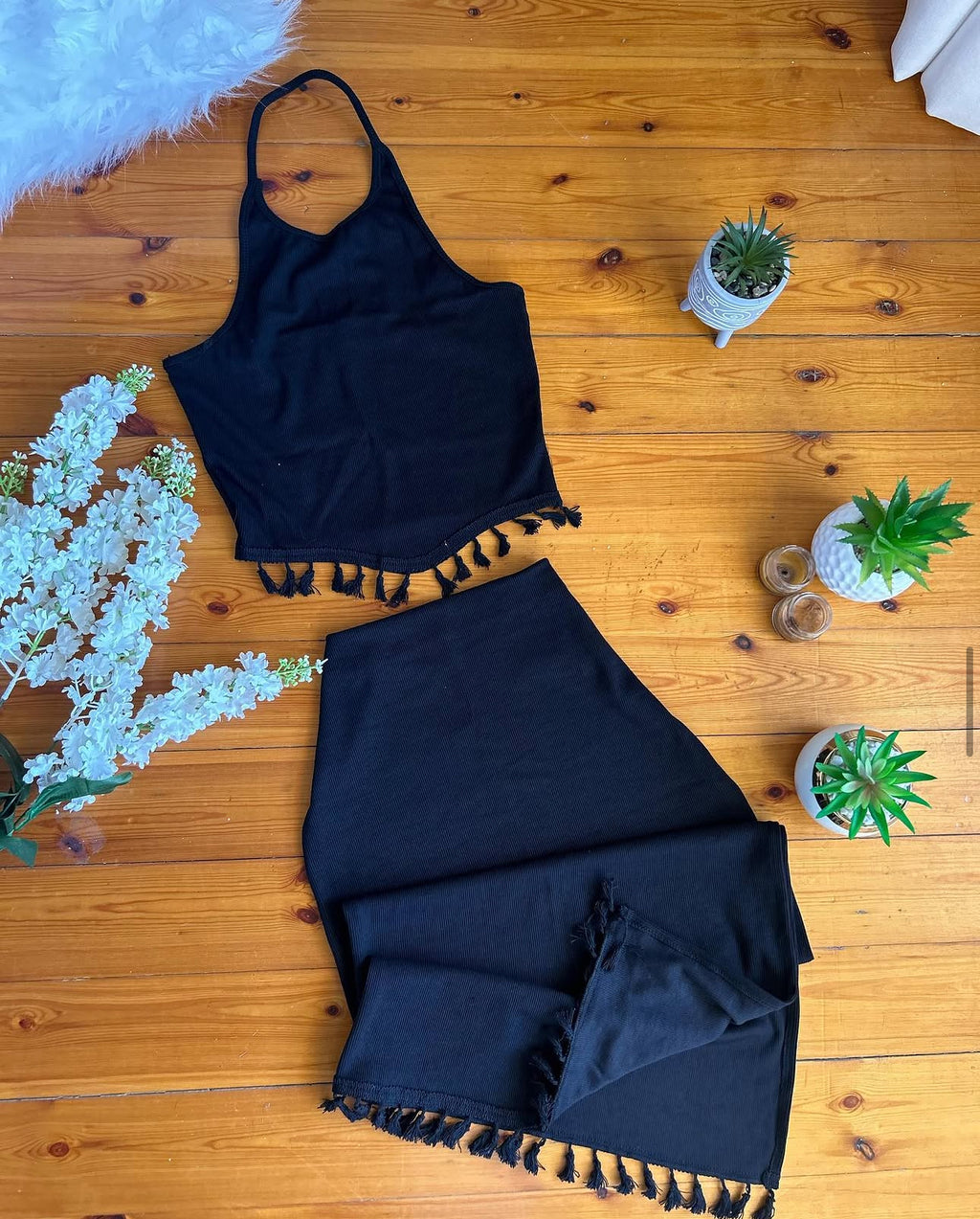 Black ribbed set