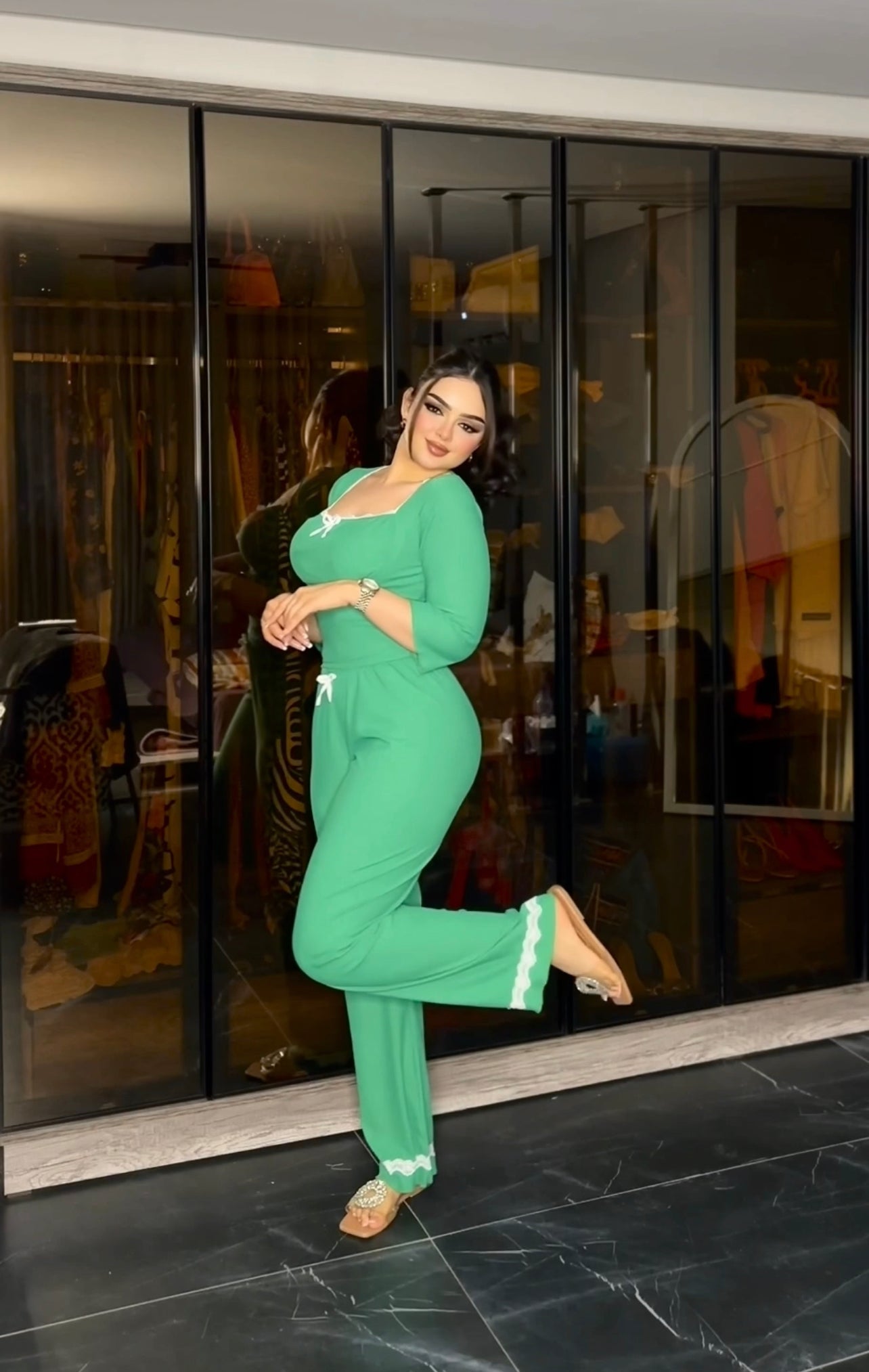 Green lace pajamas