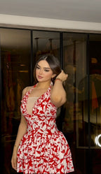red floral dress