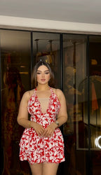 red floral dress