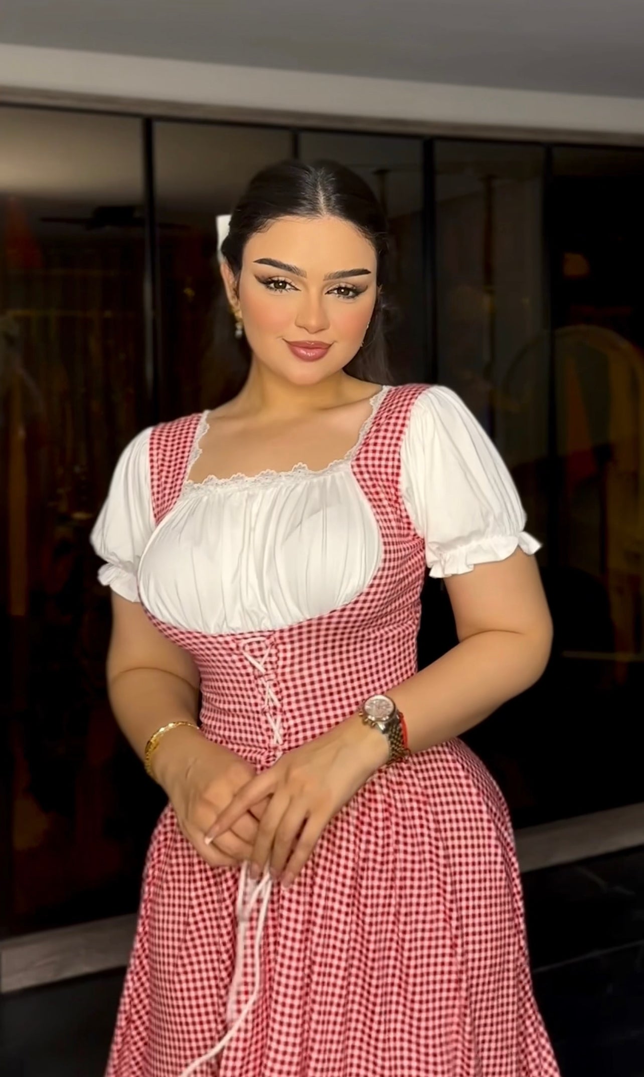 Red and white checkered dress