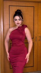 off-the-shoulder rose dress