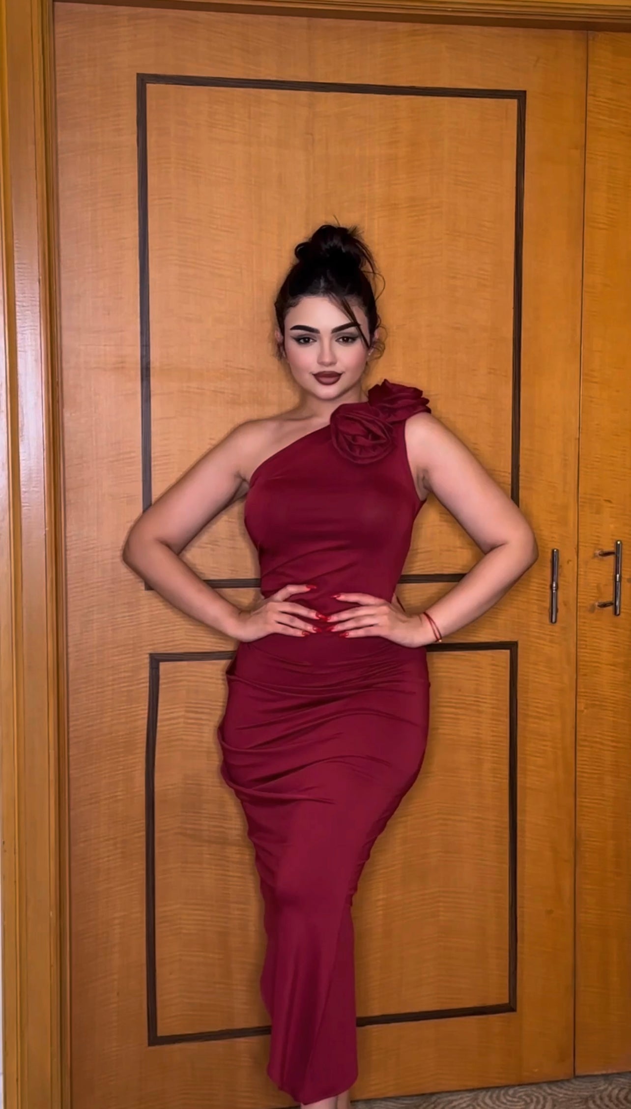 off-the-shoulder rose dress