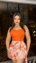 Orange floral skirt set