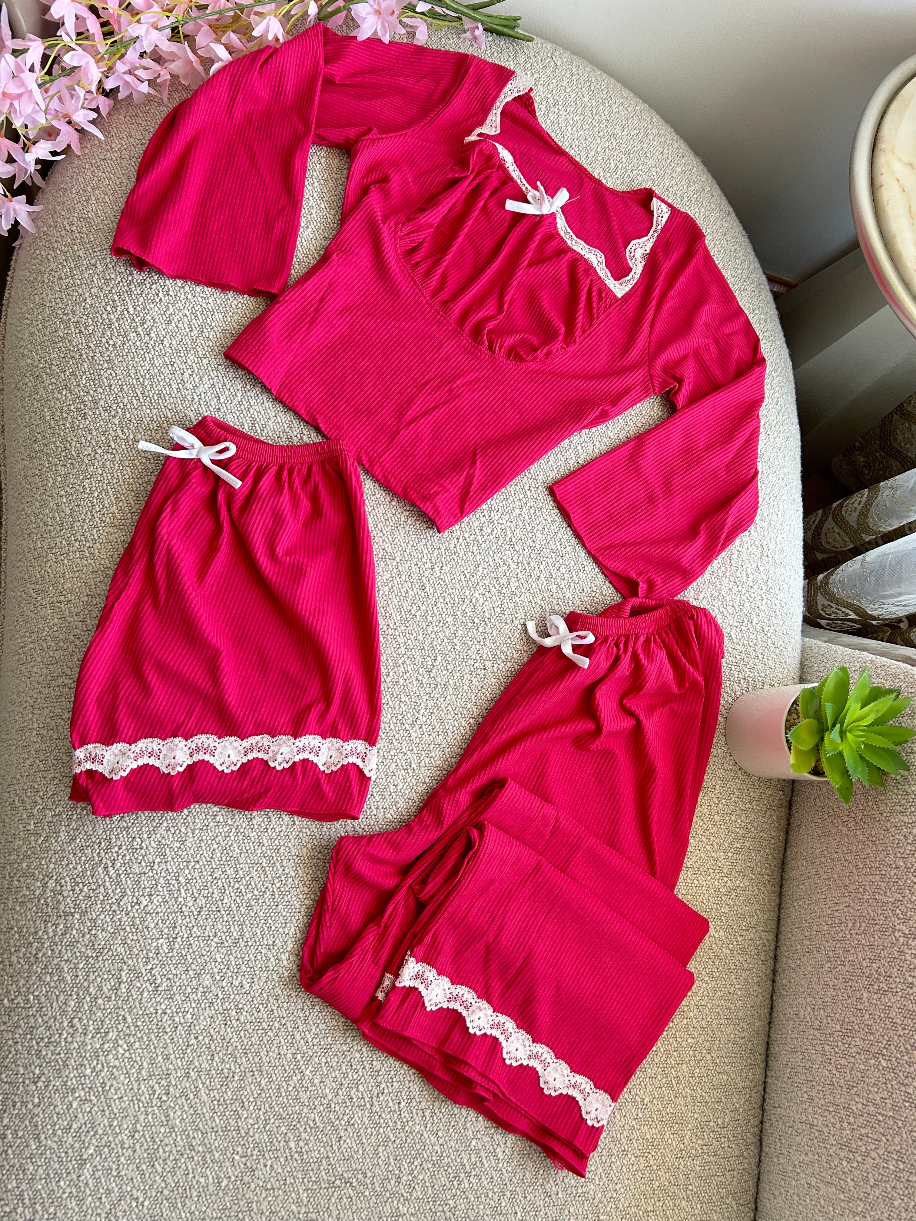 Fuchsia lace pajamas