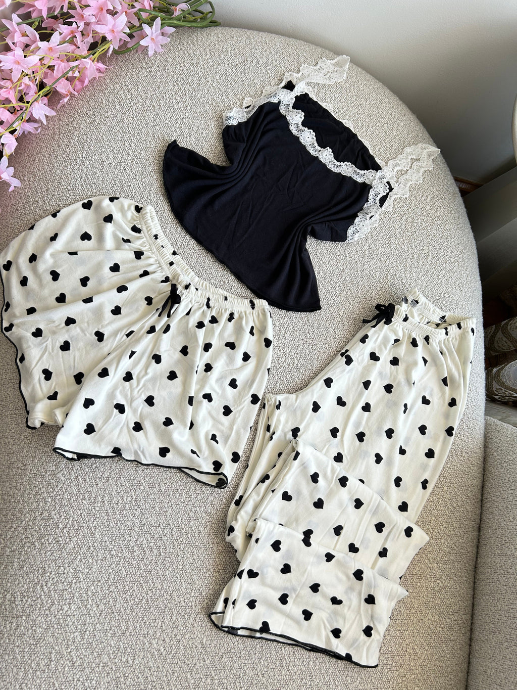 Black Hearts Pajamas 3 Pieces