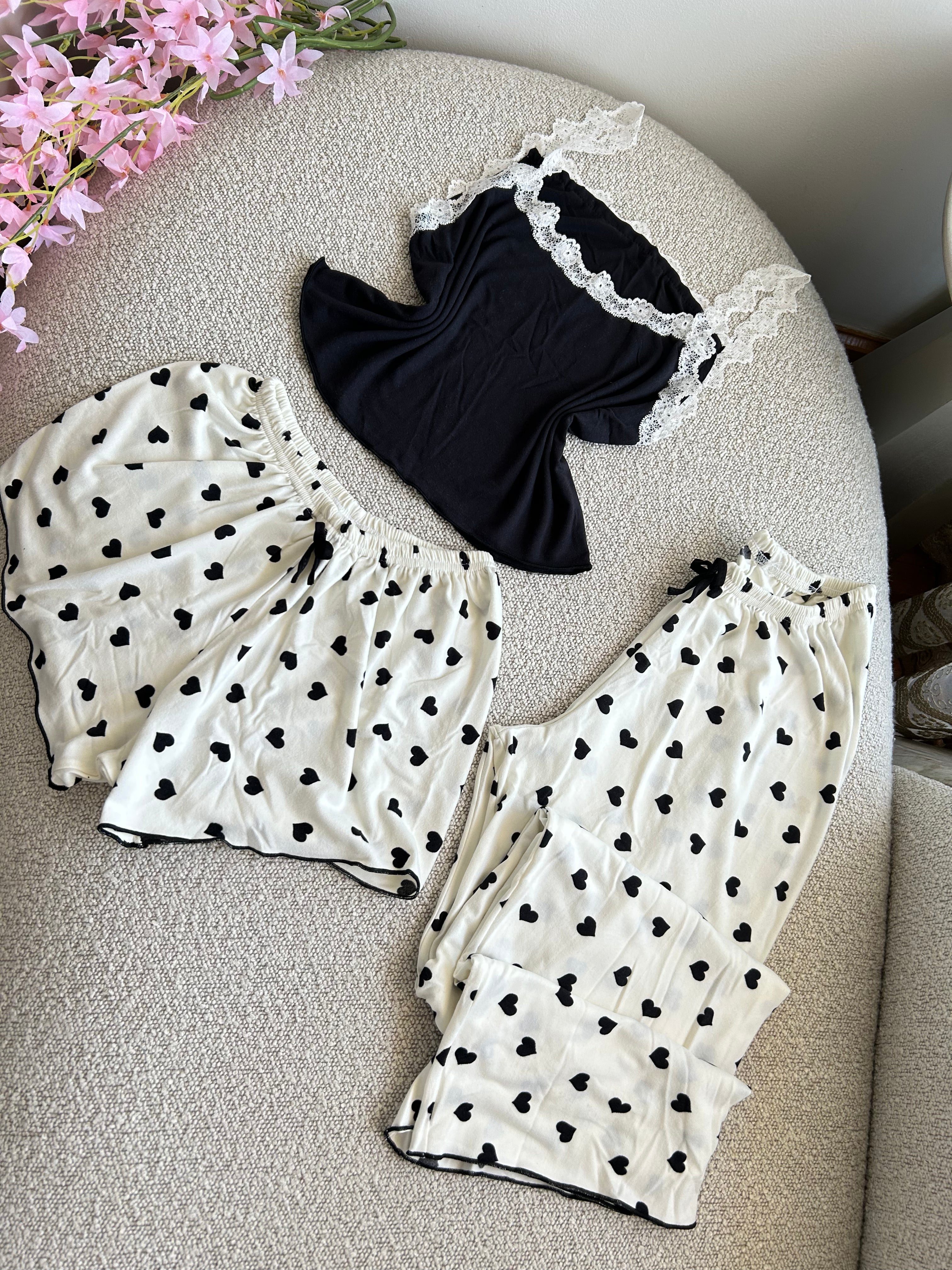 Black Hearts Pajamas 3 Pieces