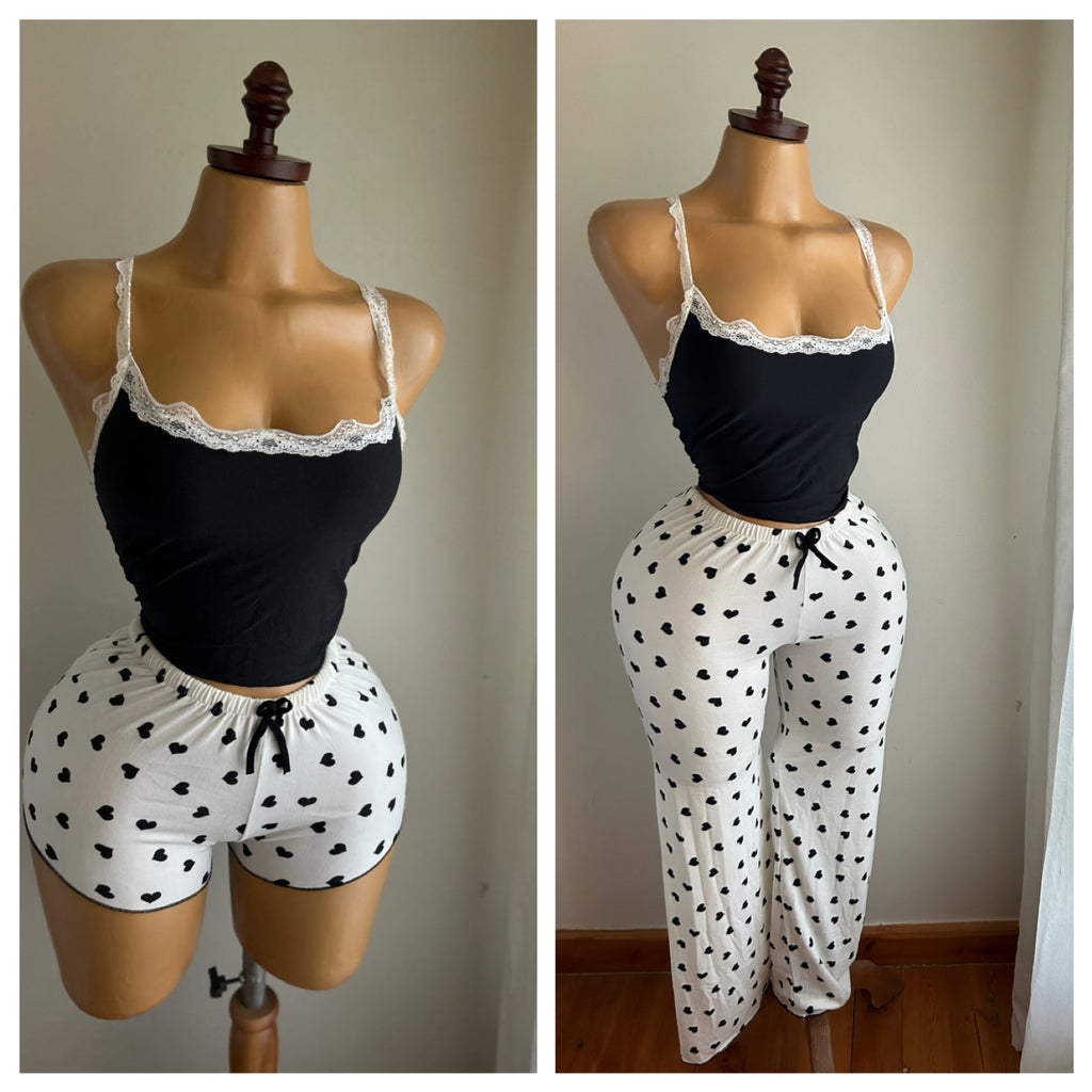 Black Hearts Pajamas 3 Pieces