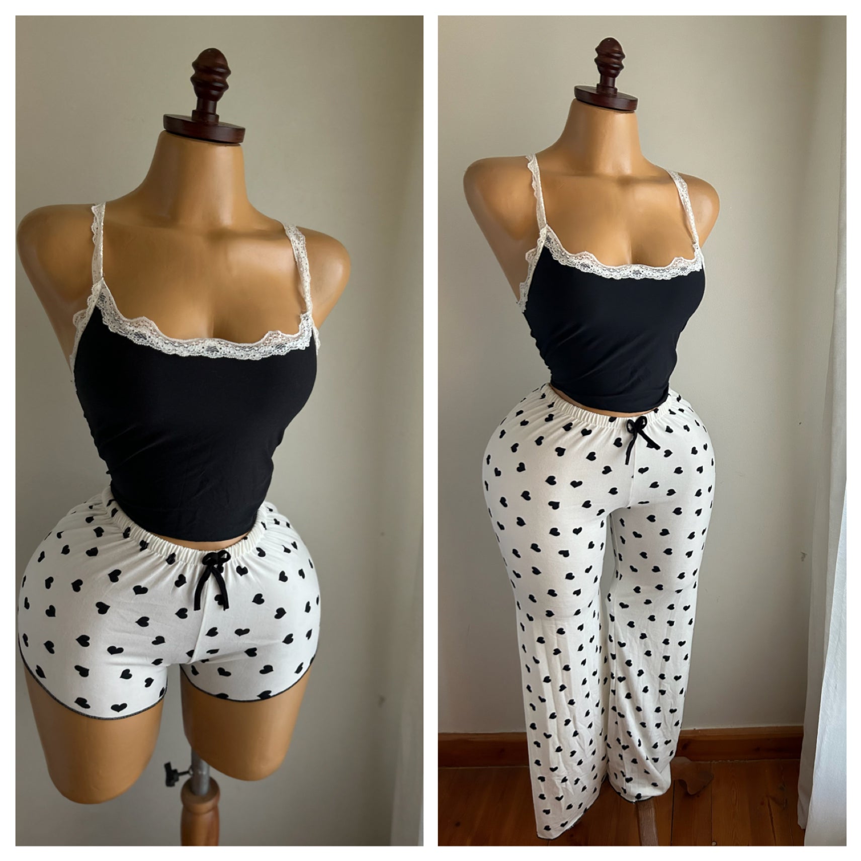 Black Hearts Pajamas 3 Pieces