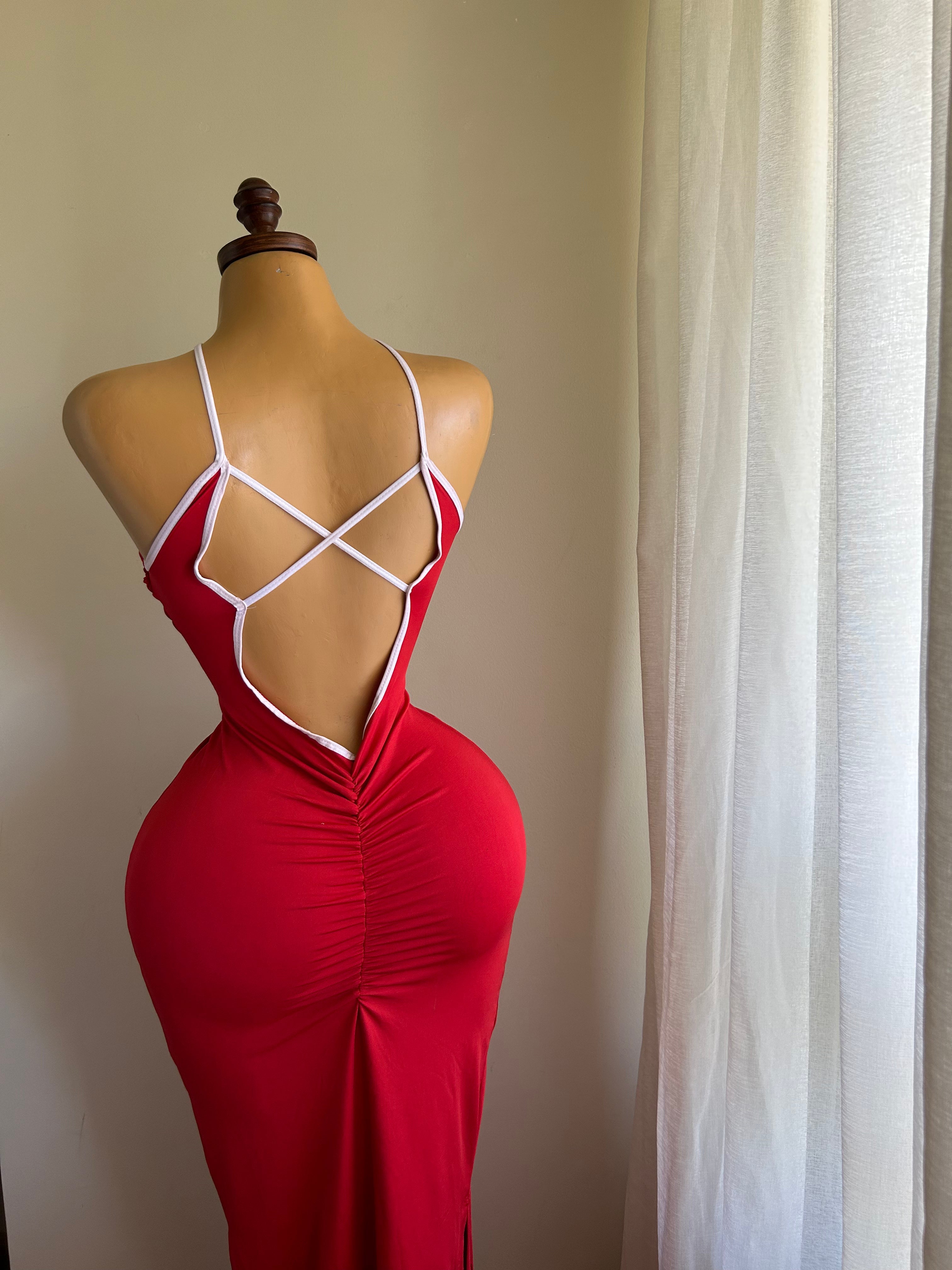 red lycra dress