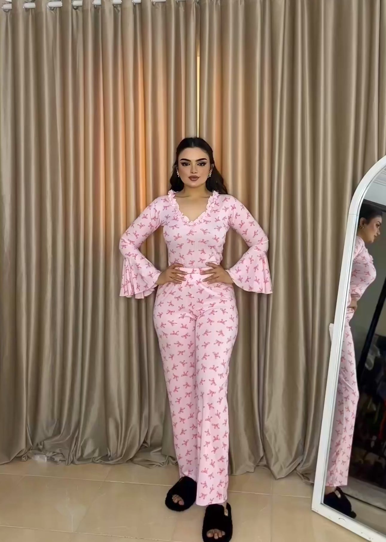 pink bow pajama set