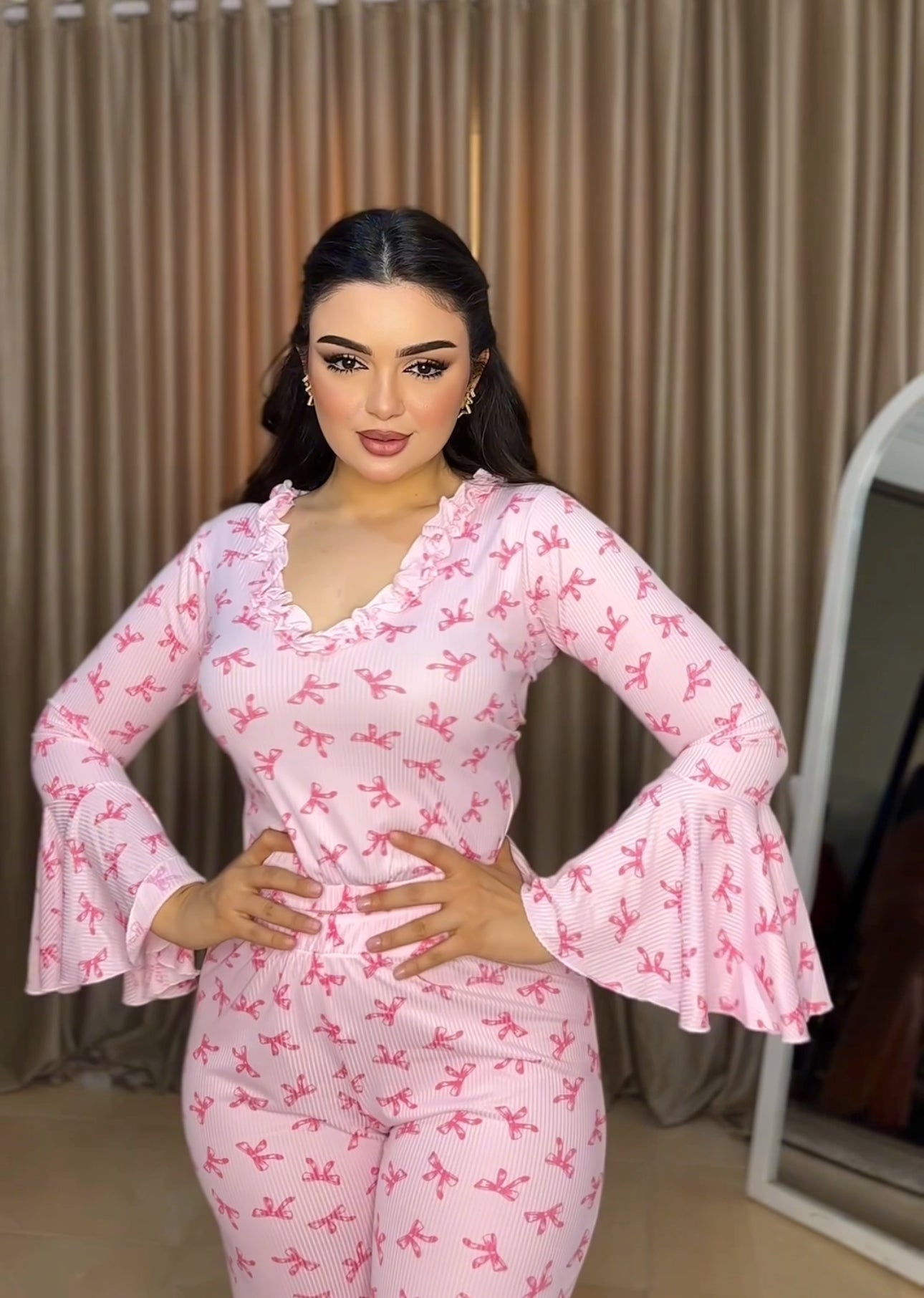 pink bow pajama set