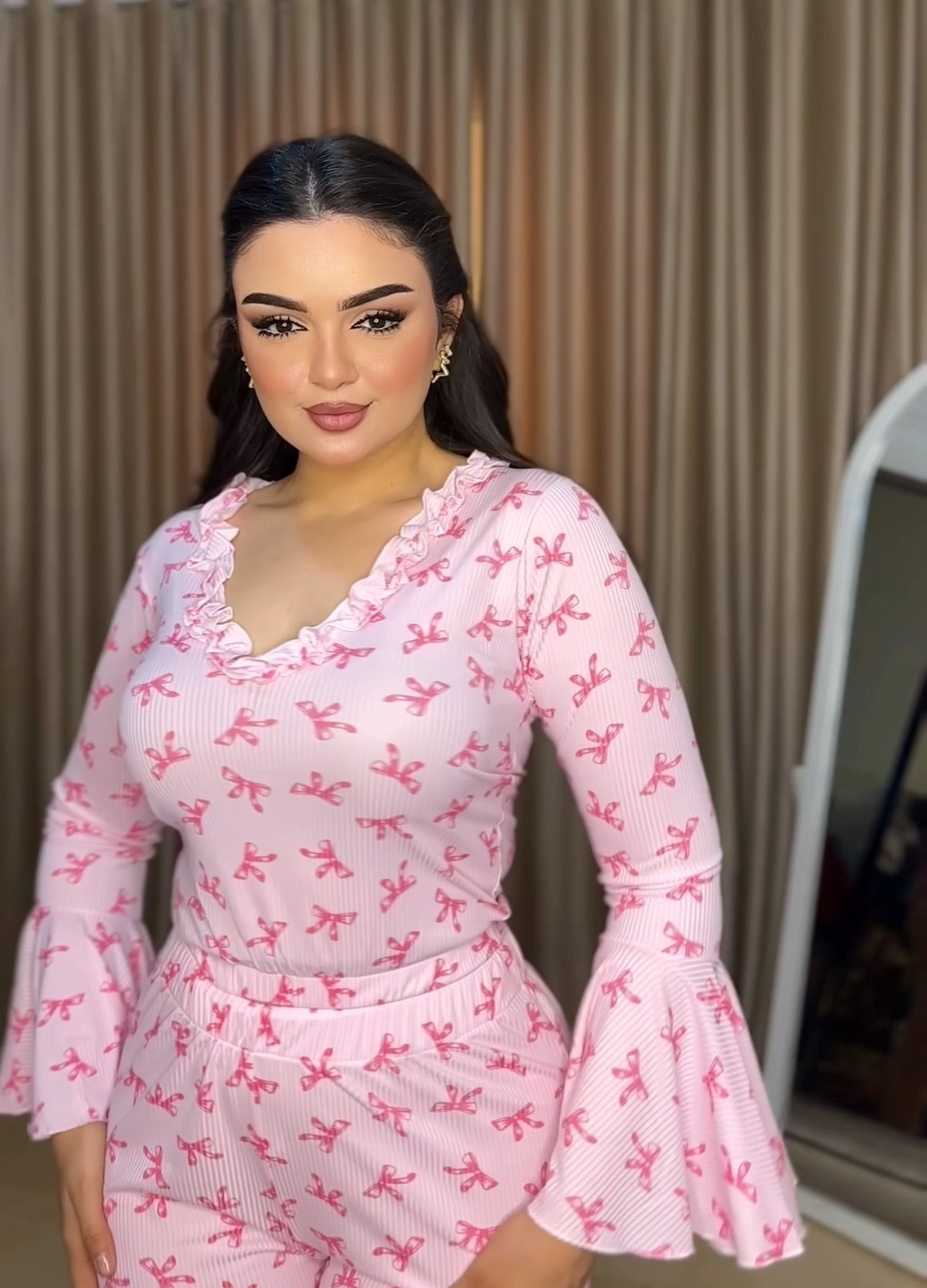 pink bow pajama set