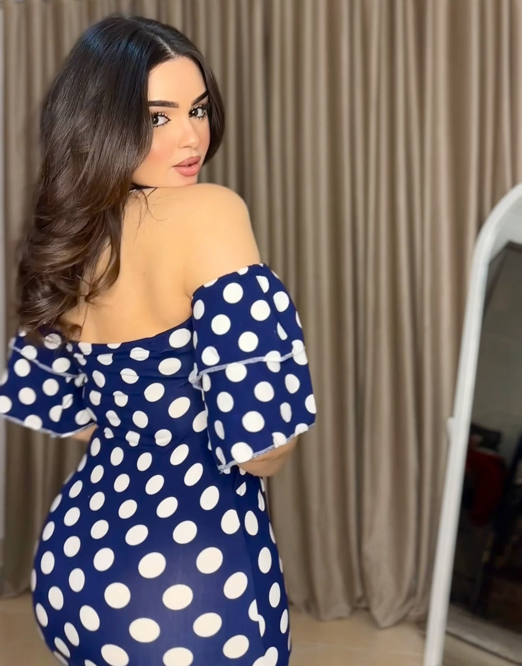 Navy polka dot print