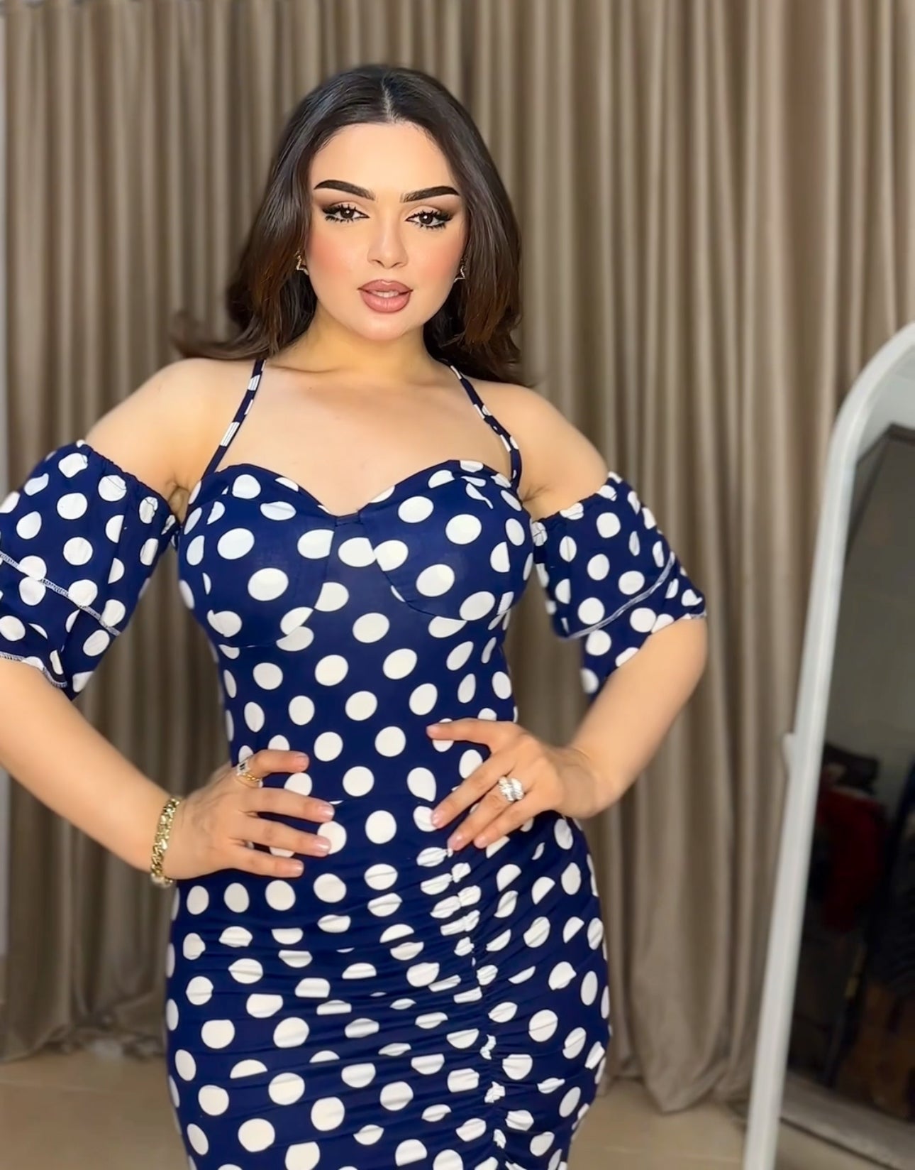 Navy polka dot print